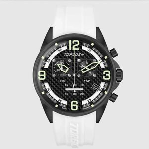 Torgoen TN-1222 T18 Watch White Carbon Fiber 45mm Silicone Strap Multidial NWT